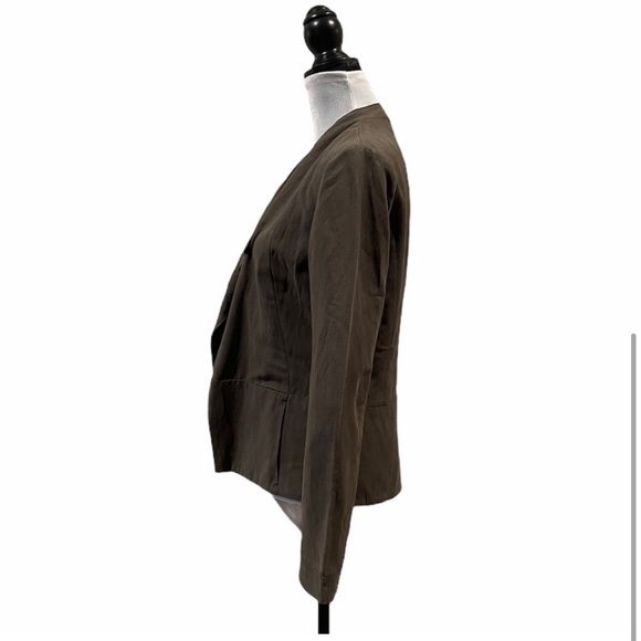 Melanie Lyne neutral minimalist linen silk open front lightweight blazer size 6 - Picture 3 of 7